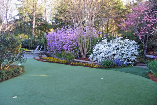 Backyard putting green with three holes