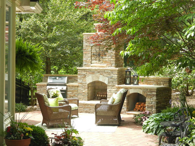 landscaping company in maryland with a fireplace and chairs